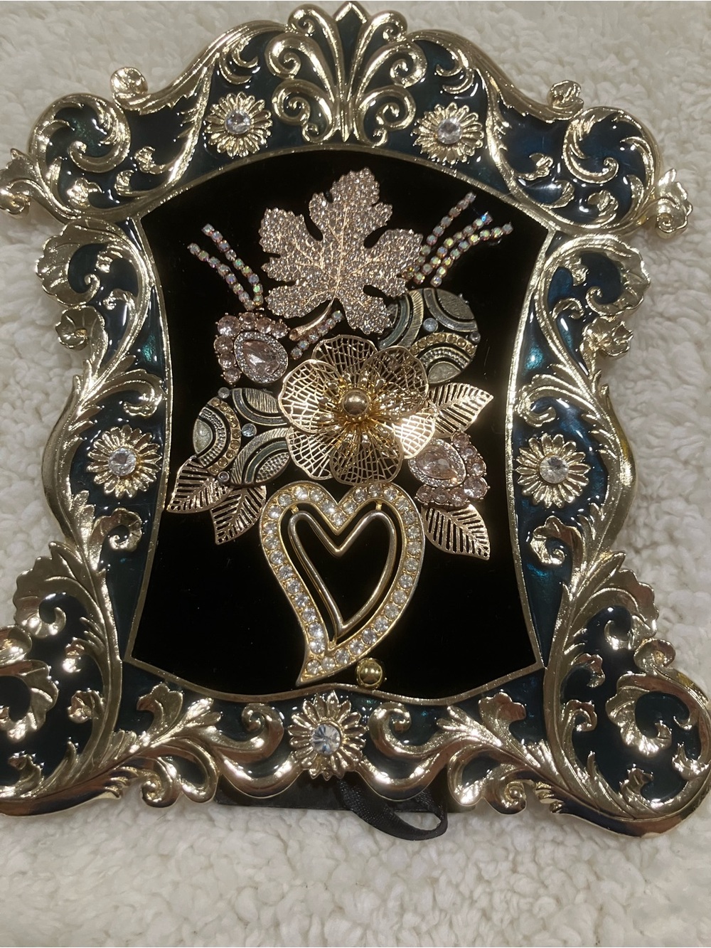 Gold & Black Ornate Jeweled Picture Frame with Jewelry Art